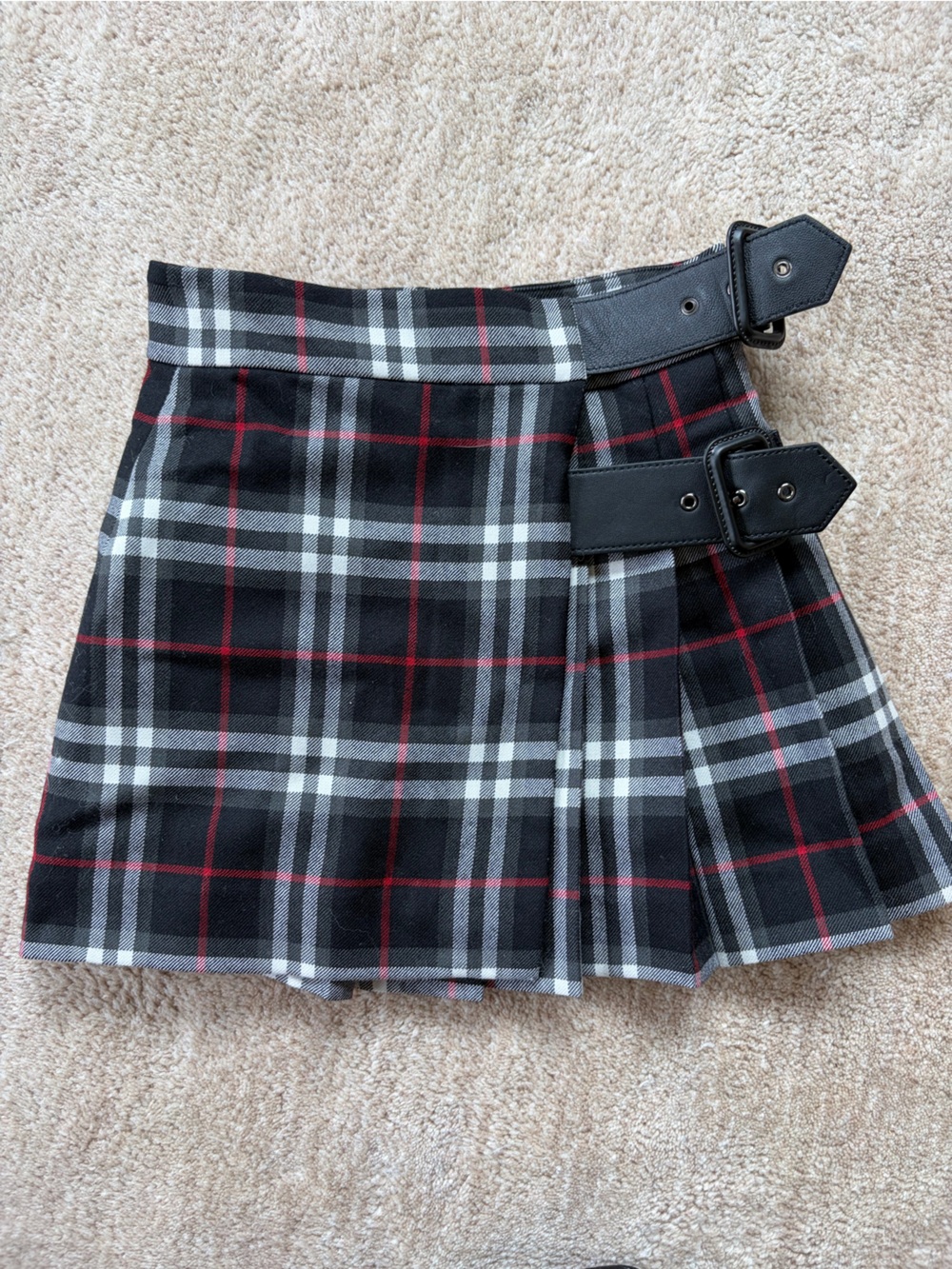 Burberry Black skirt with Gray & Red Plaid Trim